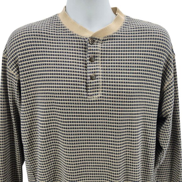 Vintage The Territory Ahead Mens XL Henley Shirt Knit Sweater Retro Pattern Tan - Picture 2 of 9